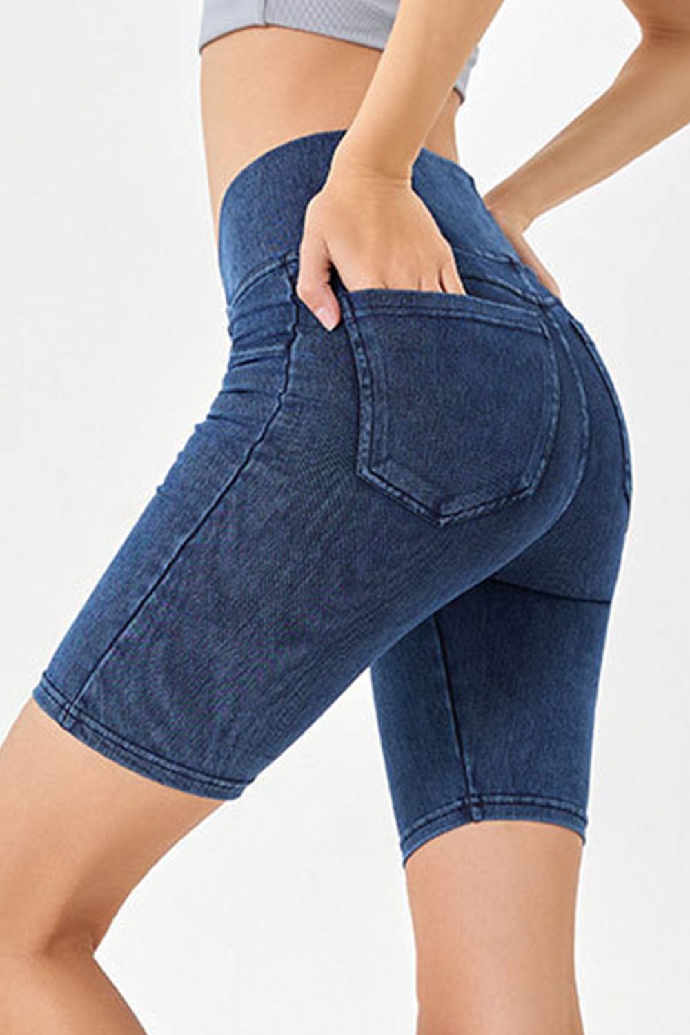 Basic Bae Asymmetrical Waist Denim Shorts with Pockets – product image 3