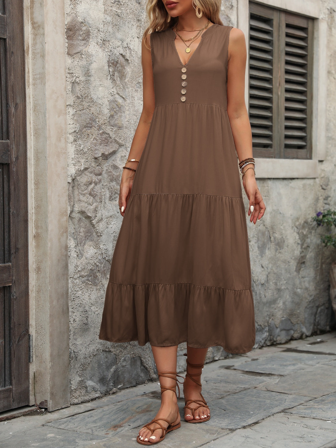Decorative Button Notched Sleeveless Dress – product image 20