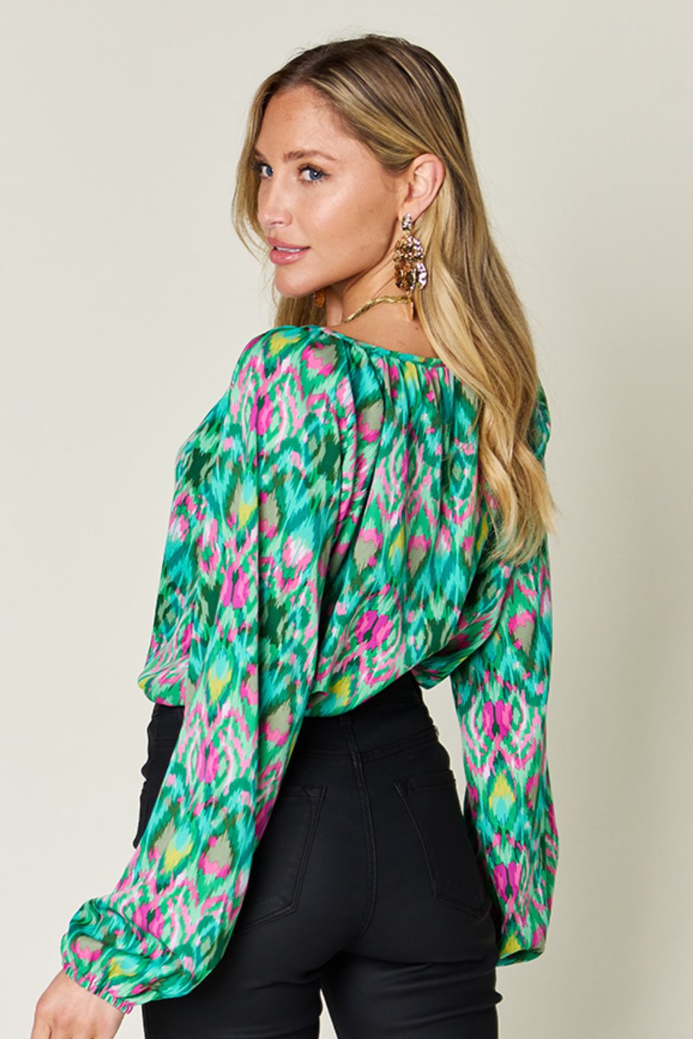 Double Take Full Size Printed Balloon Sleeve Blouse – product image 24