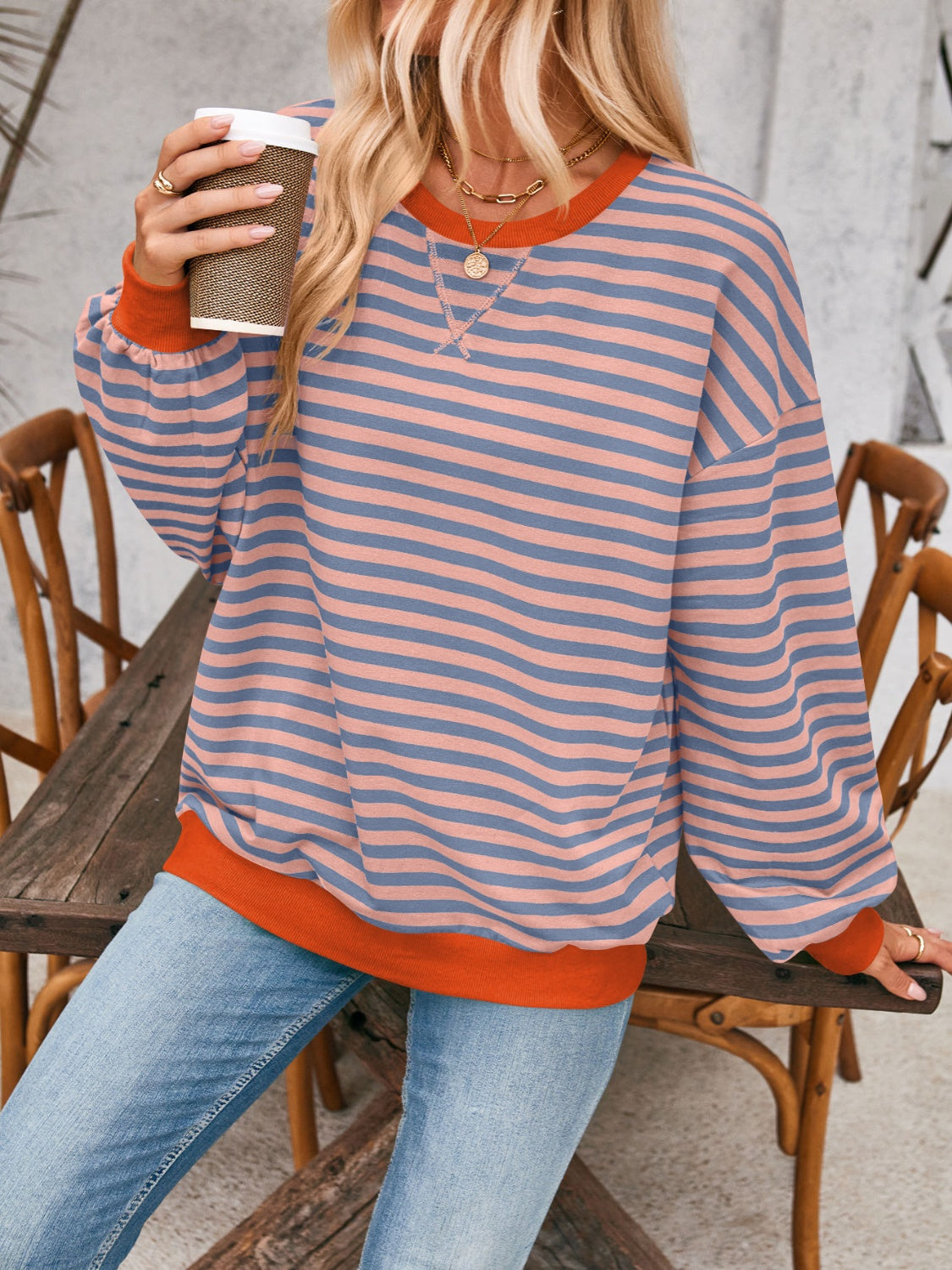 Contrast Striped Long Sleeve Sweatshirt – product image 26