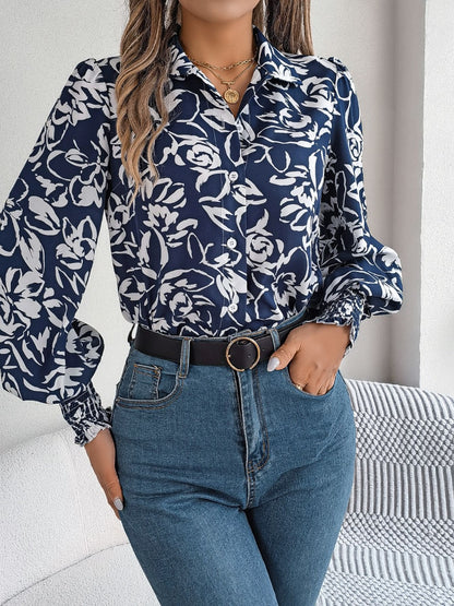 Printed Collared Neck Lantern Sleeve Shirt – product image 14