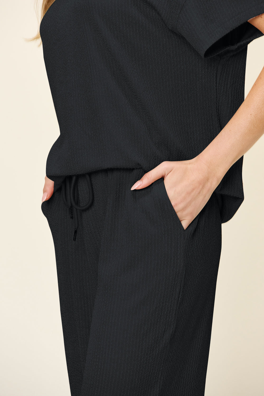 Double Take Full Size Texture Round Neck Short Sleeve T-Shirt and Wide Leg Pants – product image 24