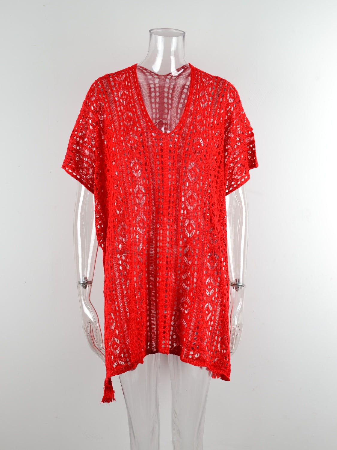 Cutout V-Neck Cover-Up with Tassel – product image 14