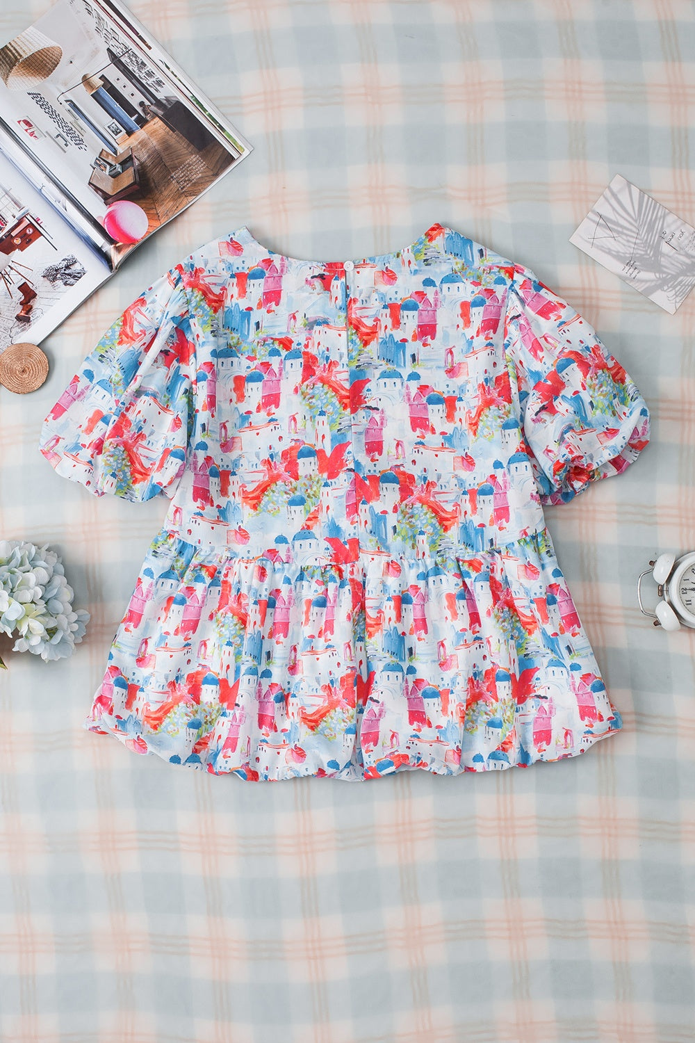 Printed Round Neck Puff Sleeve Blouse – product image 7