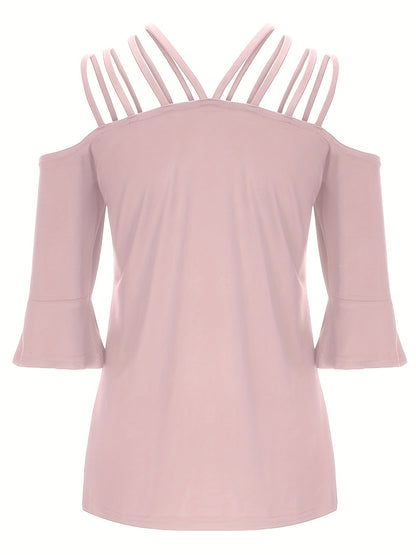 Full Size Cold Shoulder Three-Quarter Sleeve Blouse – product image 13