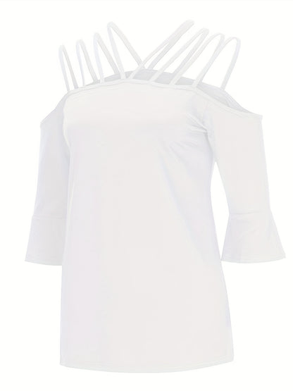 Full Size Cold Shoulder Three-Quarter Sleeve Blouse – product image 3