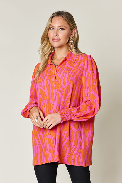Double Take Full Size Printed Smocked Long Sleeve Blouse – product image 27