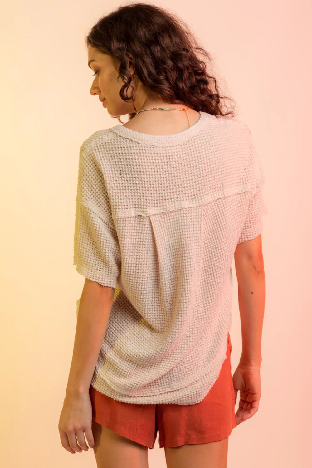 Waffle-Knit Notched Half Sleeve T-Shirt – product image 15