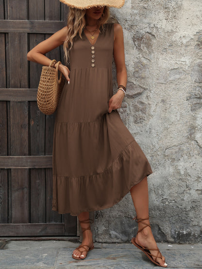 Decorative Button Notched Sleeveless Dress – product image 17