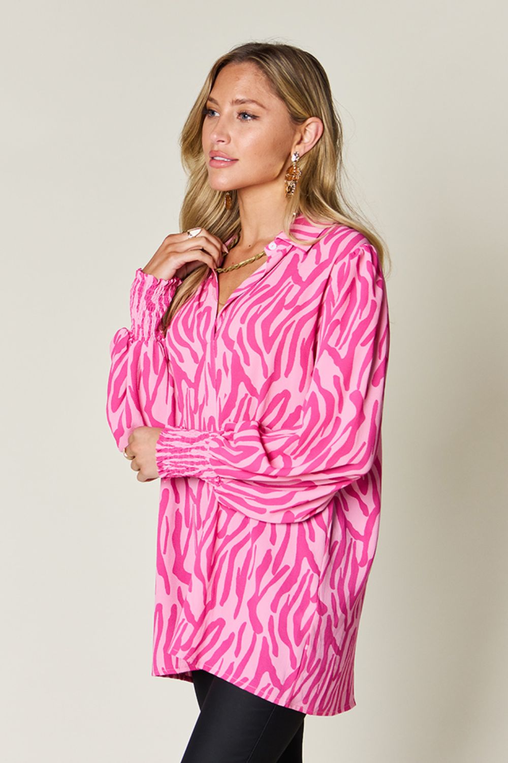 Double Take Full Size Printed Smocked Long Sleeve Blouse – product image 22