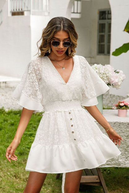 Lace Cutout Surplice Half Sleeve Dress – product image 3