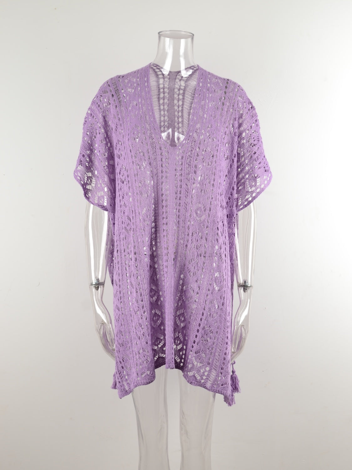Cutout V-Neck Cover-Up with Tassel – product image 5