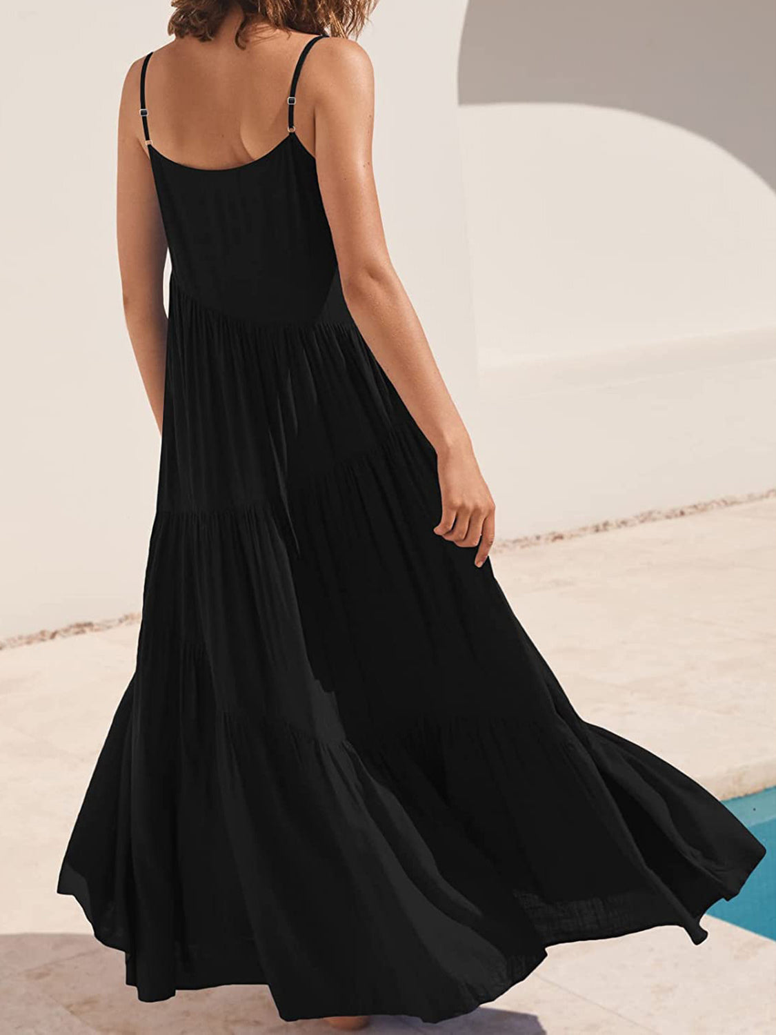 Full Size Ruched Tiered Spaghetti Strap Dress – product image 16