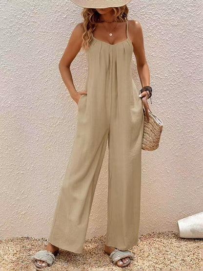 Adjustable-strap Jumpsuit Vacation Style Solid Color Elegant