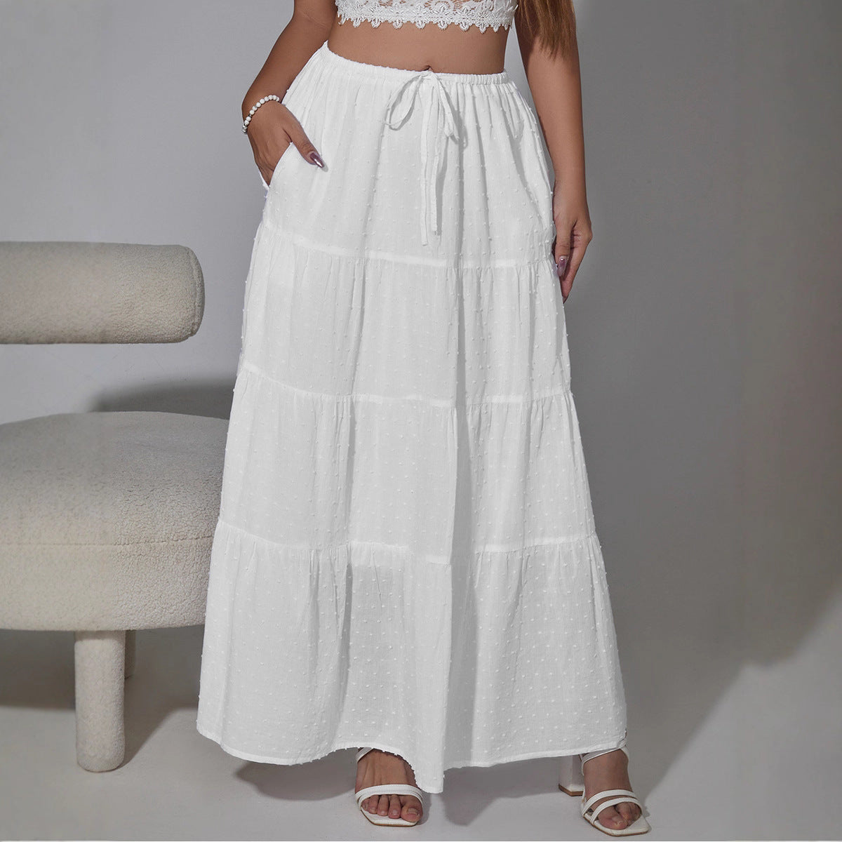 Adjustable High-waist Elastic Midi Skirt With Four Panels
