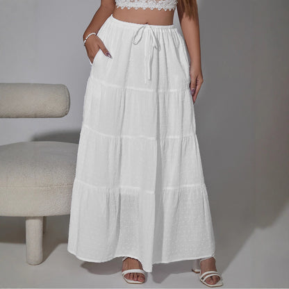 Adjustable High-waist Elastic Midi Skirt With Four Panels