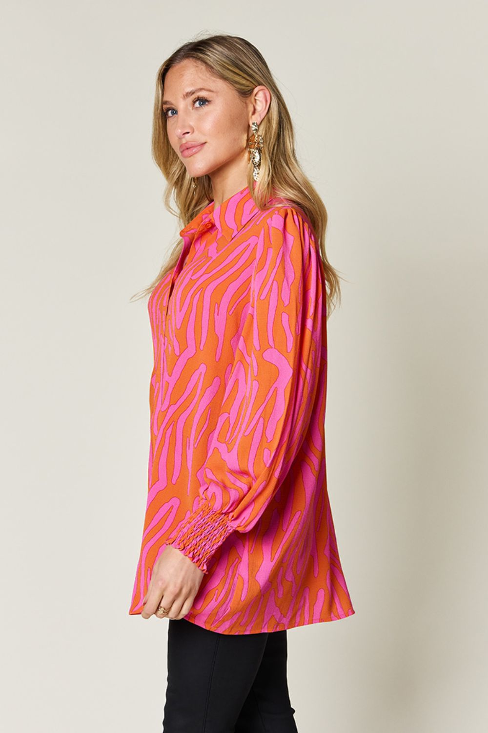 Double Take Full Size Printed Smocked Long Sleeve Blouse – product image 28