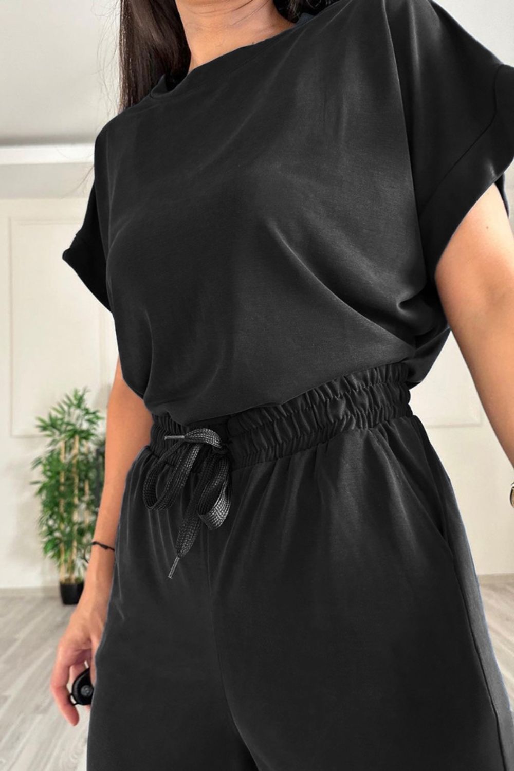 Round Neck Short Sleeve Top and Drawstring Pants Set – product image 4