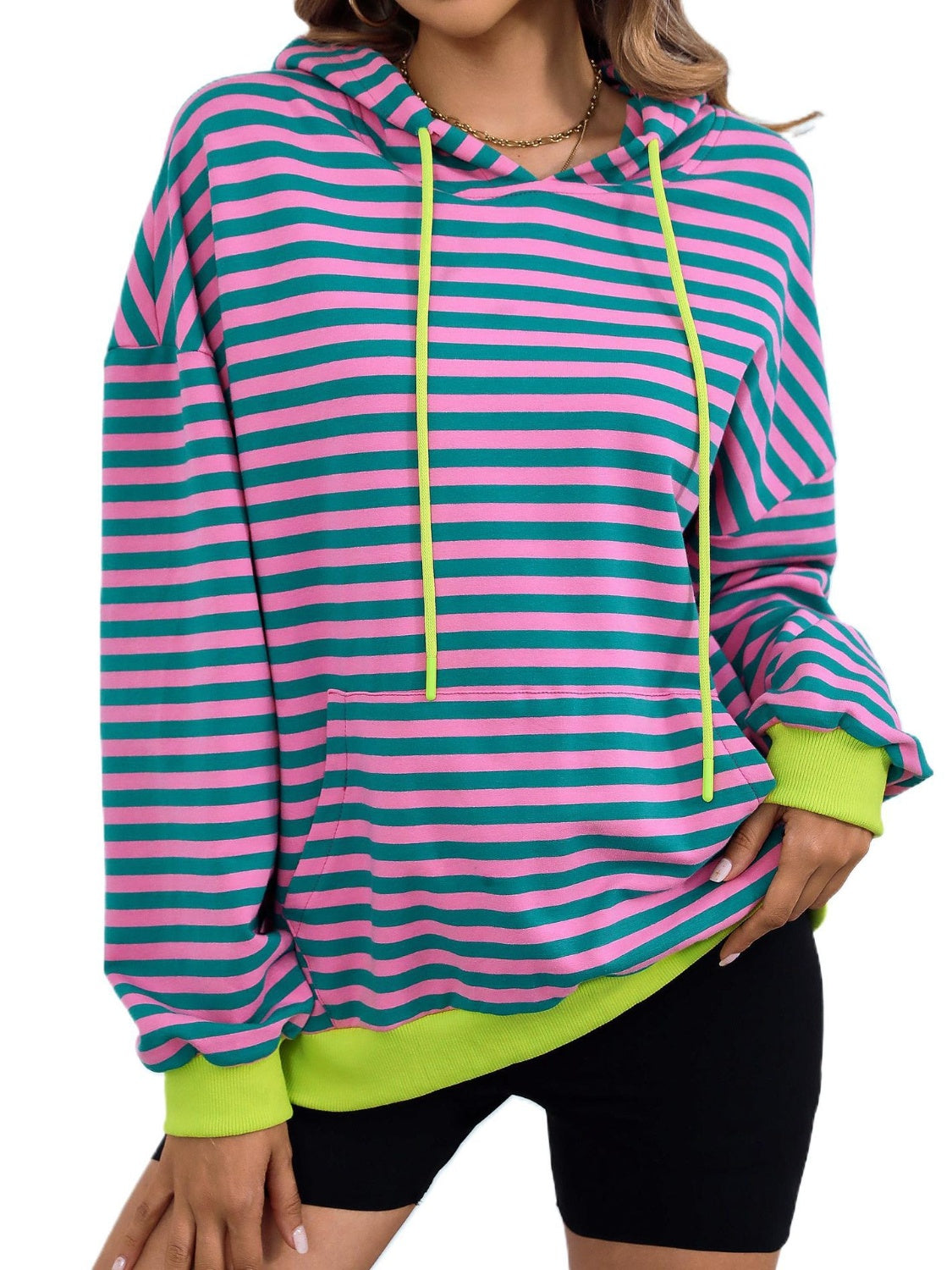 Drawstring Striped Long Sleeve Hoodie – product image 4