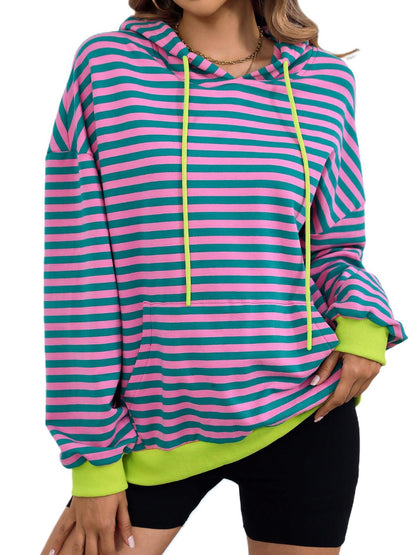 Drawstring Striped Long Sleeve Hoodie – product image 4