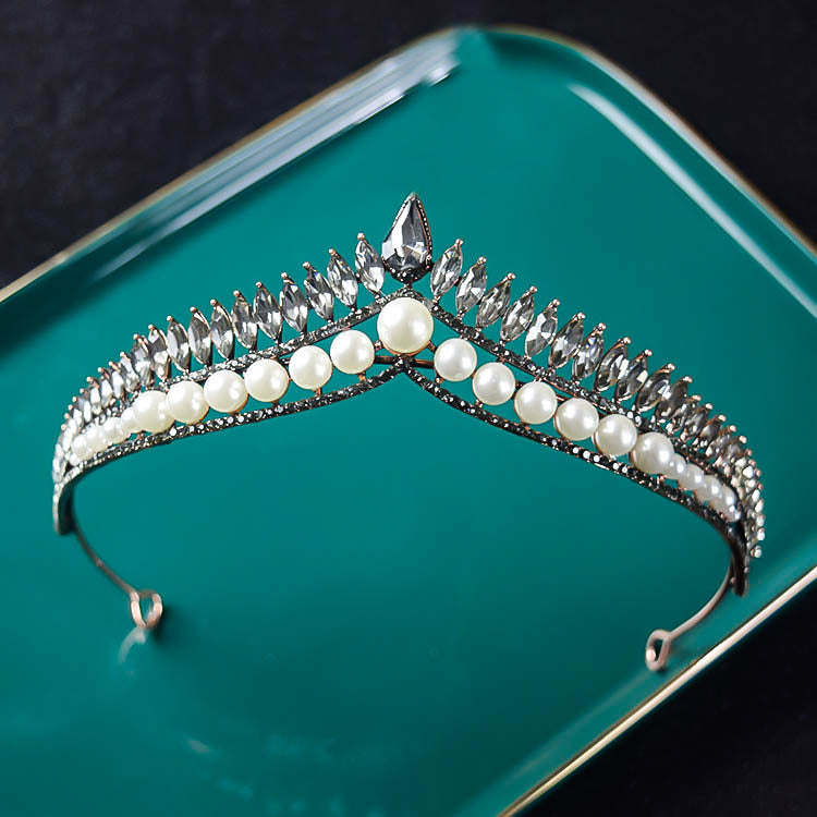 Korean New Bridal Pearl Crown Headdress Simple Elegant Angry Princess Crown Internet Celebrity Dream Girl Hair Accessories
