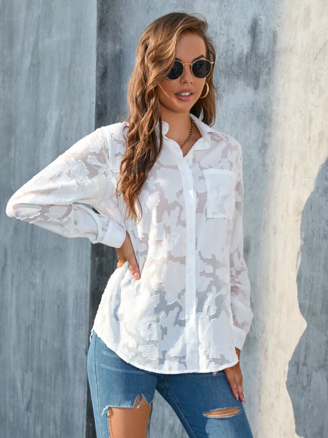 Full Size Collared Neck Long Sleeve Shirt Plus Size – product image 3