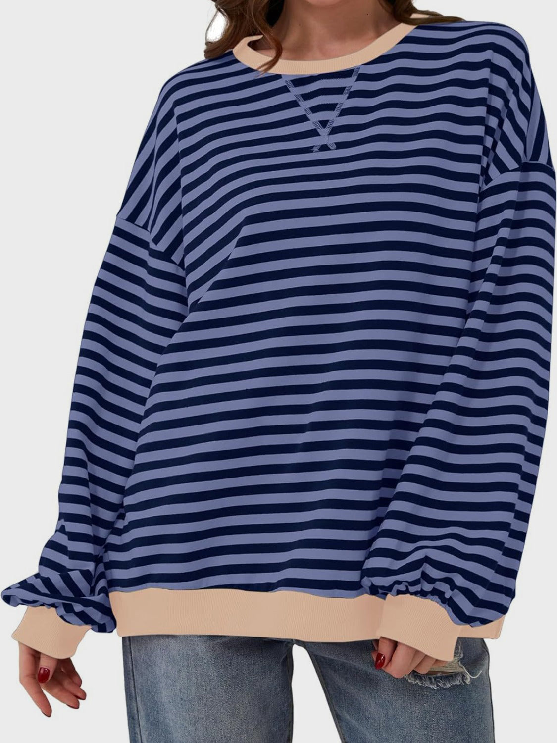 Contrast Striped Long Sleeve Sweatshirt – product image 1