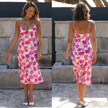 Women's V-Neck Printed Slip Dress for Spring/Summer