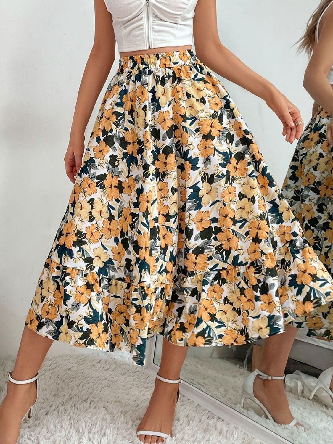 Printed Elastic Waist Midi Skirt – product image 6