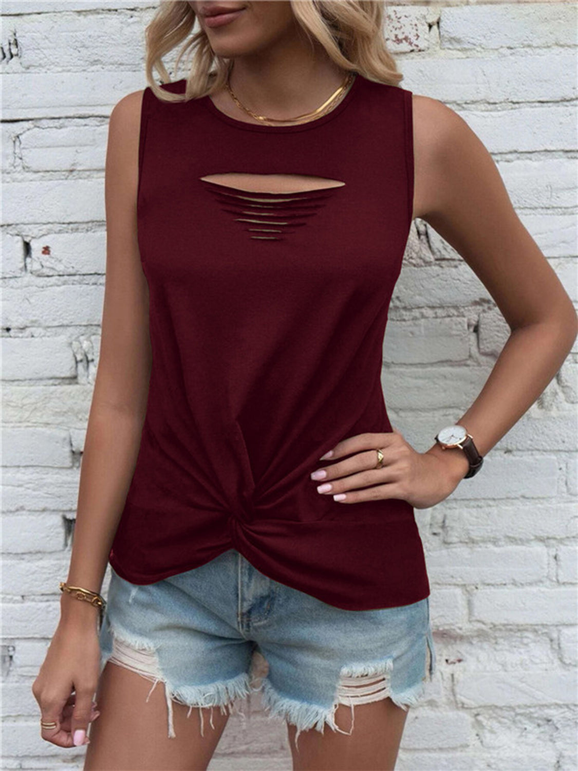 Cutout Twisted Round Neck Tank – product image 7