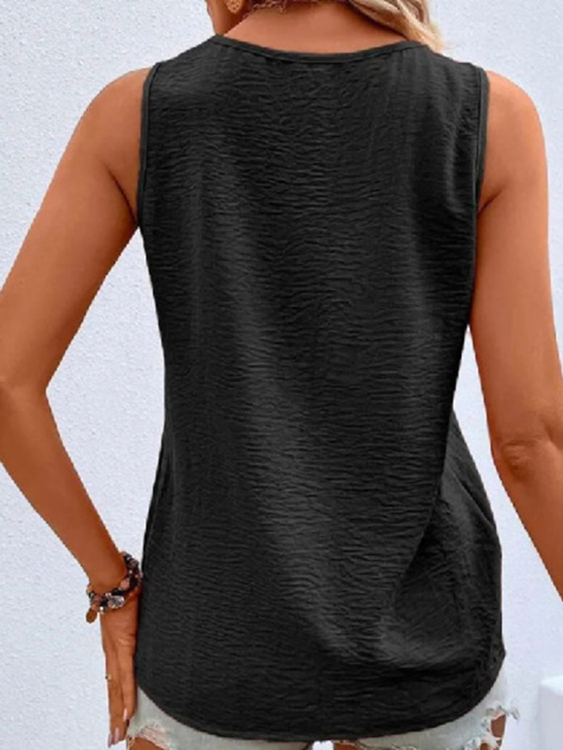 Full Size Decorative Button V-Neck Tank – product image 2