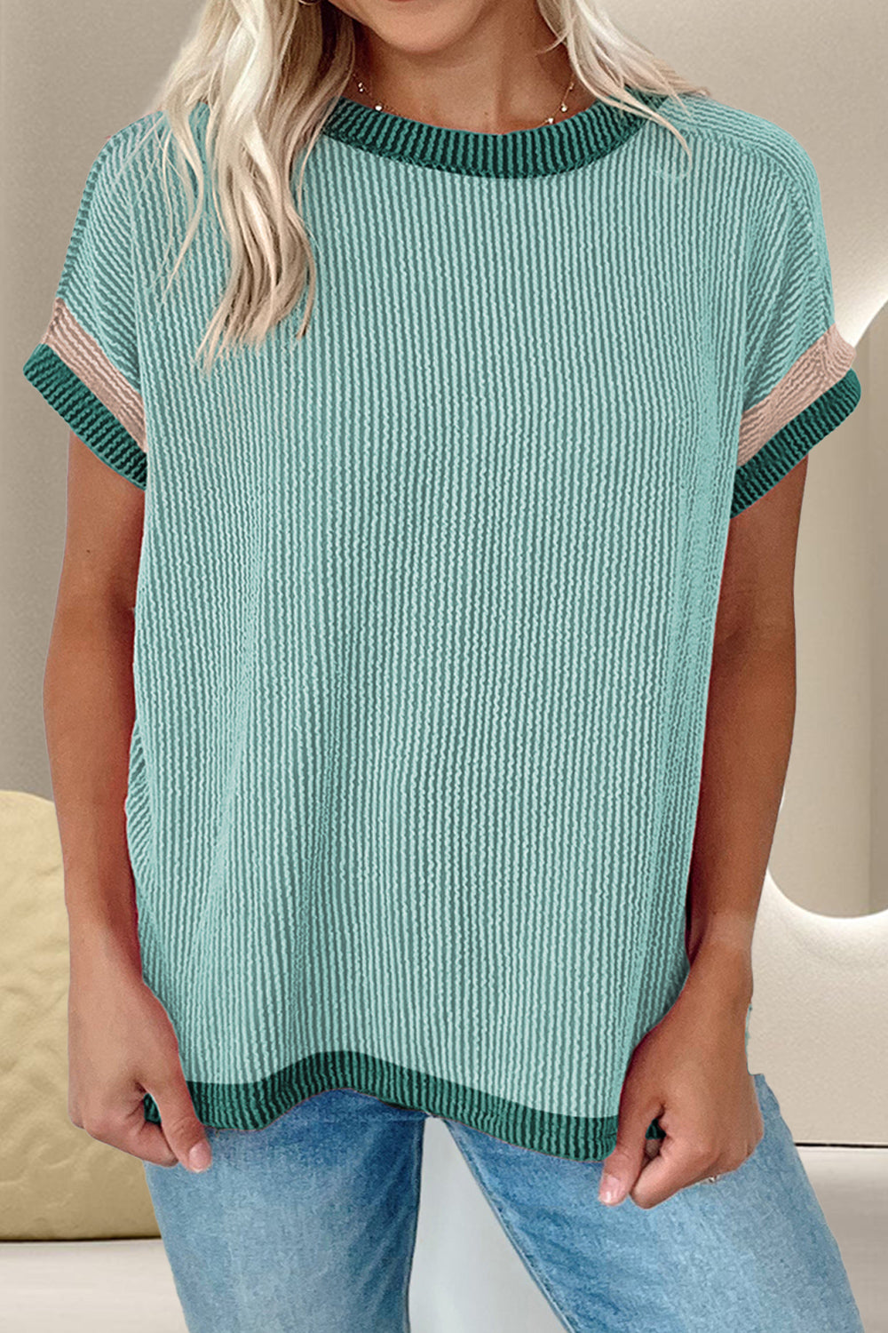 Color Block Round Neck Cap Sleeve T-Shirt – product image 2