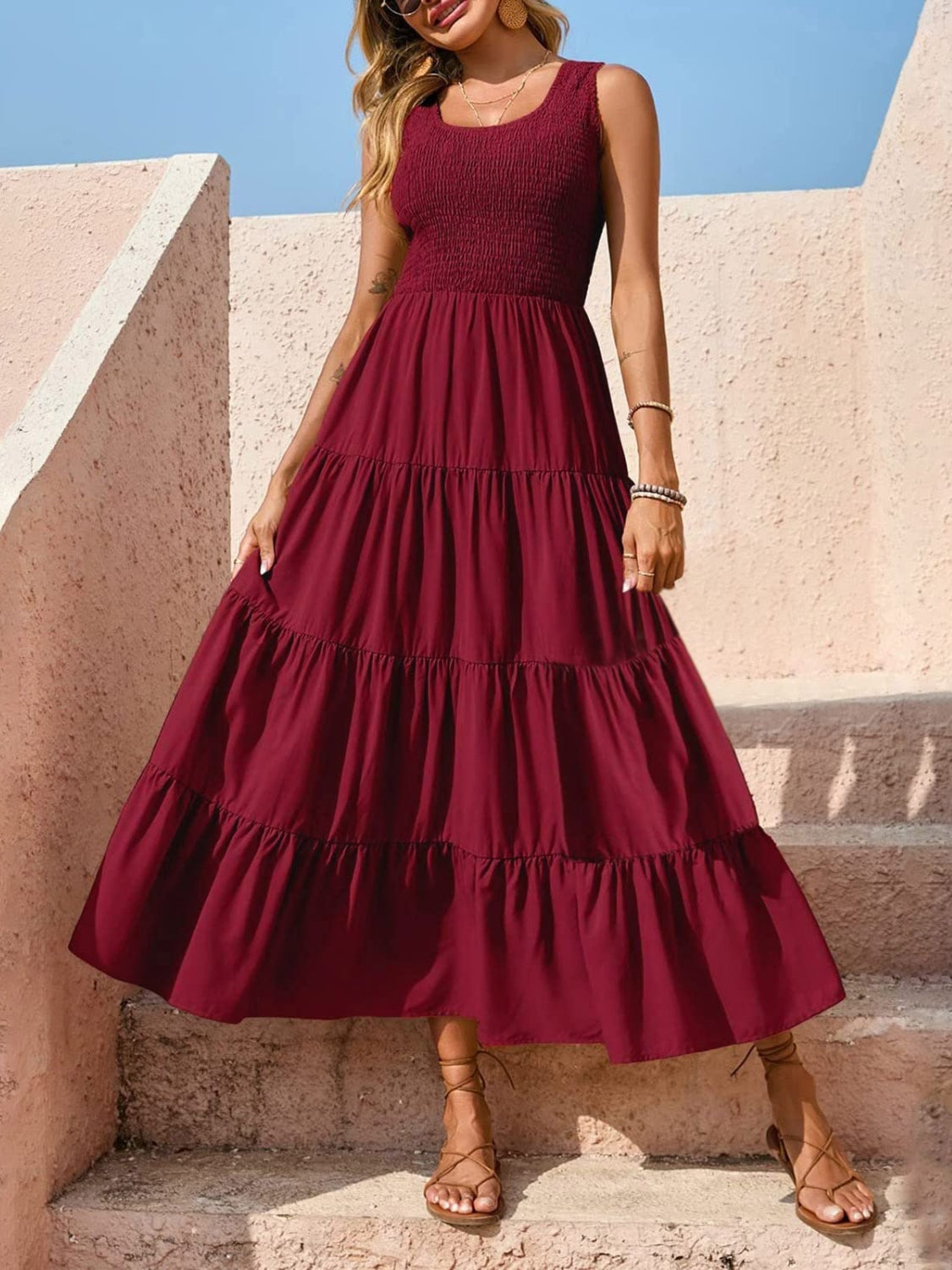 Tiered Smocked Wide Strap Dress – product image 14