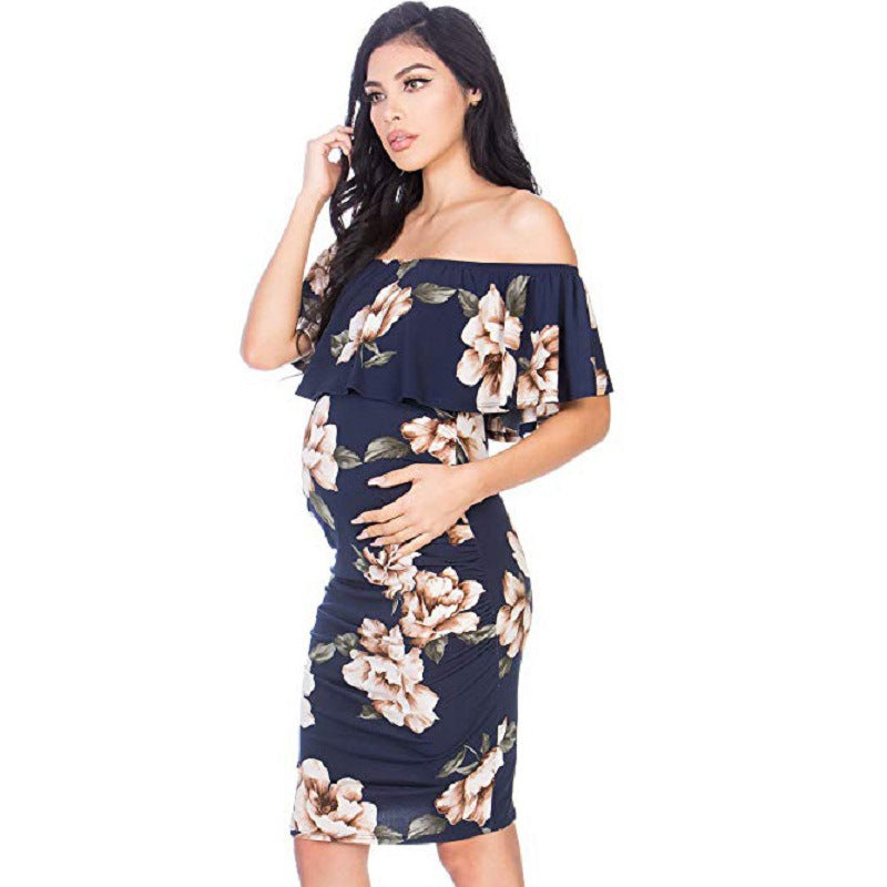Off-Shoulder Sleeveless Maternity Dress with Frills