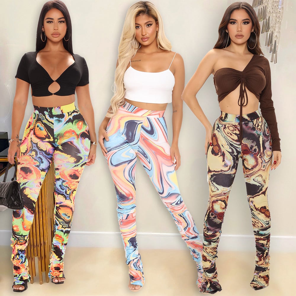 High Waist Irregular Printed Skinny Pants for Women