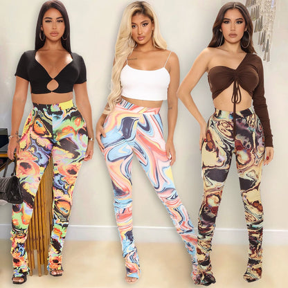 High Waist Irregular Printed Skinny Pants for Women