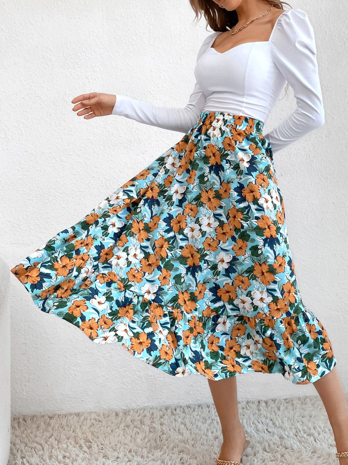 Printed Elastic Waist Midi Skirt – product image 17