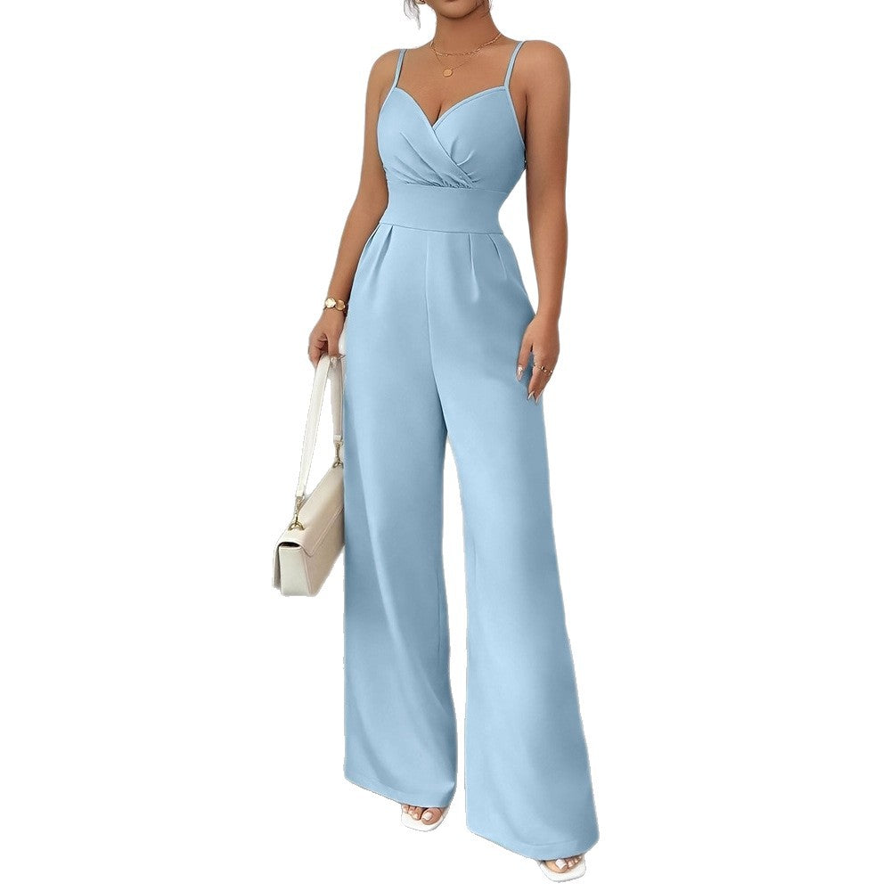 Simple Solid-Color High-Waist Jumpsuit For Summer
