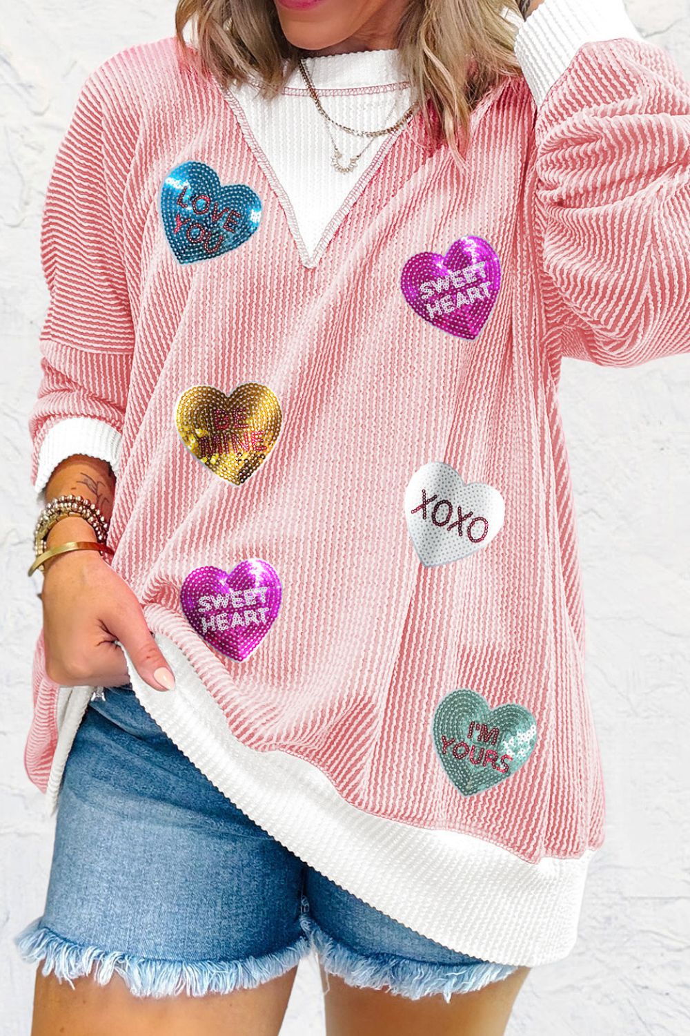 Valentine’s Day Sequin Heart Long Sleeve Sweatshirt – product image 2