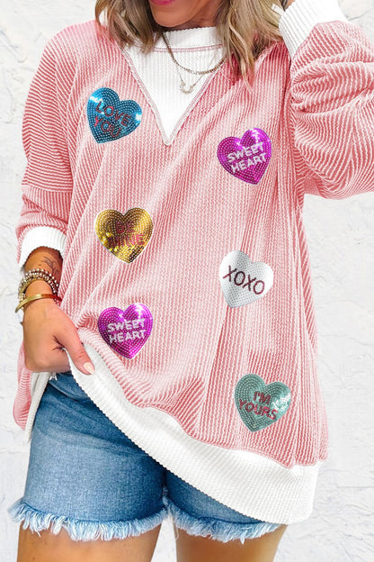 Valentine’s Day Sequin Heart Long Sleeve Sweatshirt – product image 2