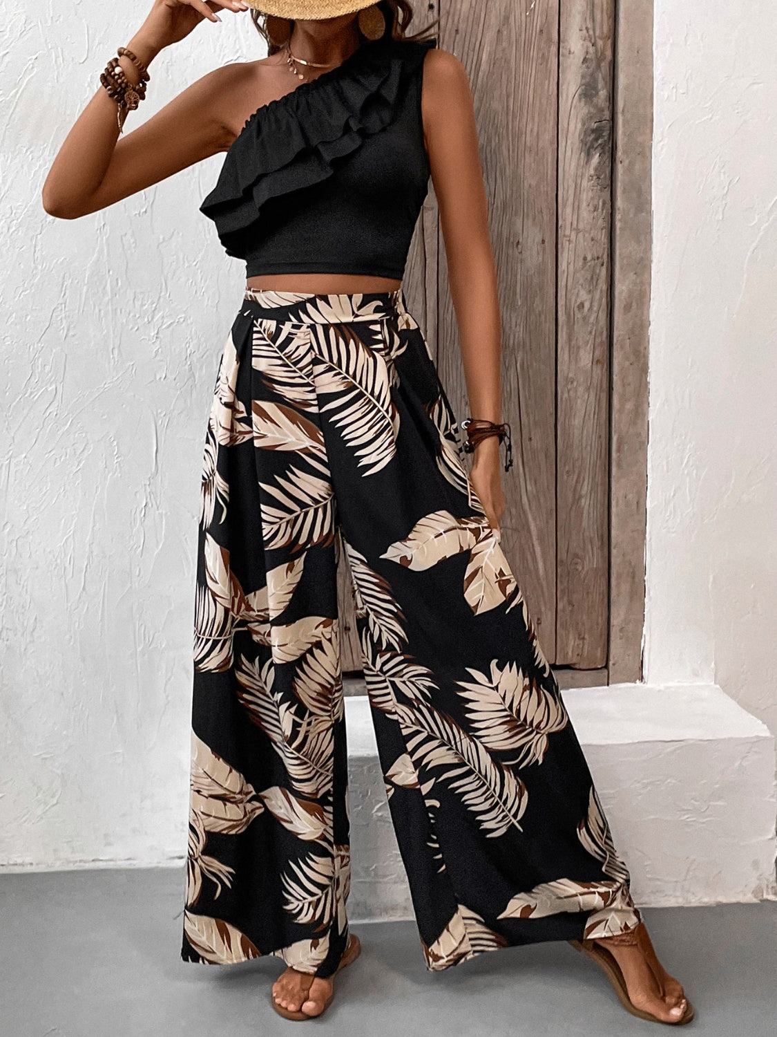 Ruffled Sleeveless Top and Printed Pants Set – product image 6