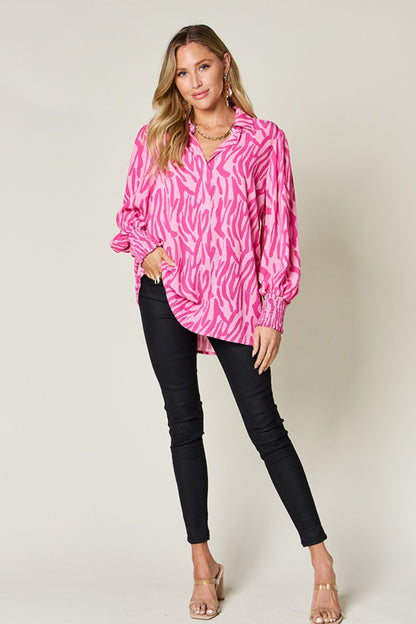 Double Take Full Size Printed Smocked Long Sleeve Blouse – product image 24