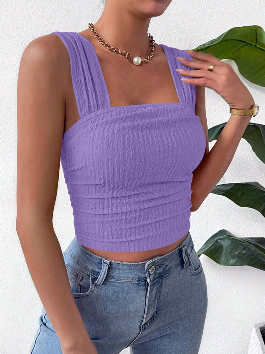 Textured Square Neck Wide Strap Tank – product image 33