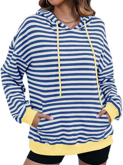 Drawstring Striped Long Sleeve Hoodie – product image 3