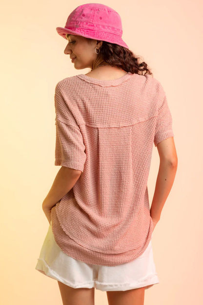 Waffle-Knit Notched Half Sleeve T-Shirt – product image 5