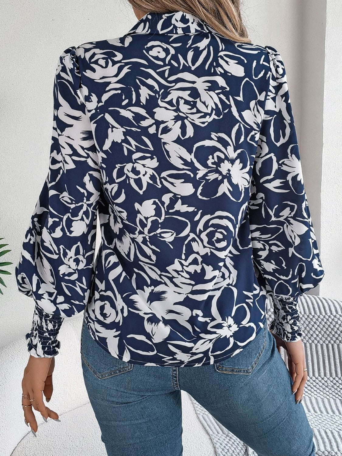 Printed Collared Neck Lantern Sleeve Shirt – product image 18