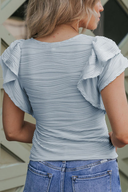 Textured Round Neck Cap Sleeve Top – product image 12