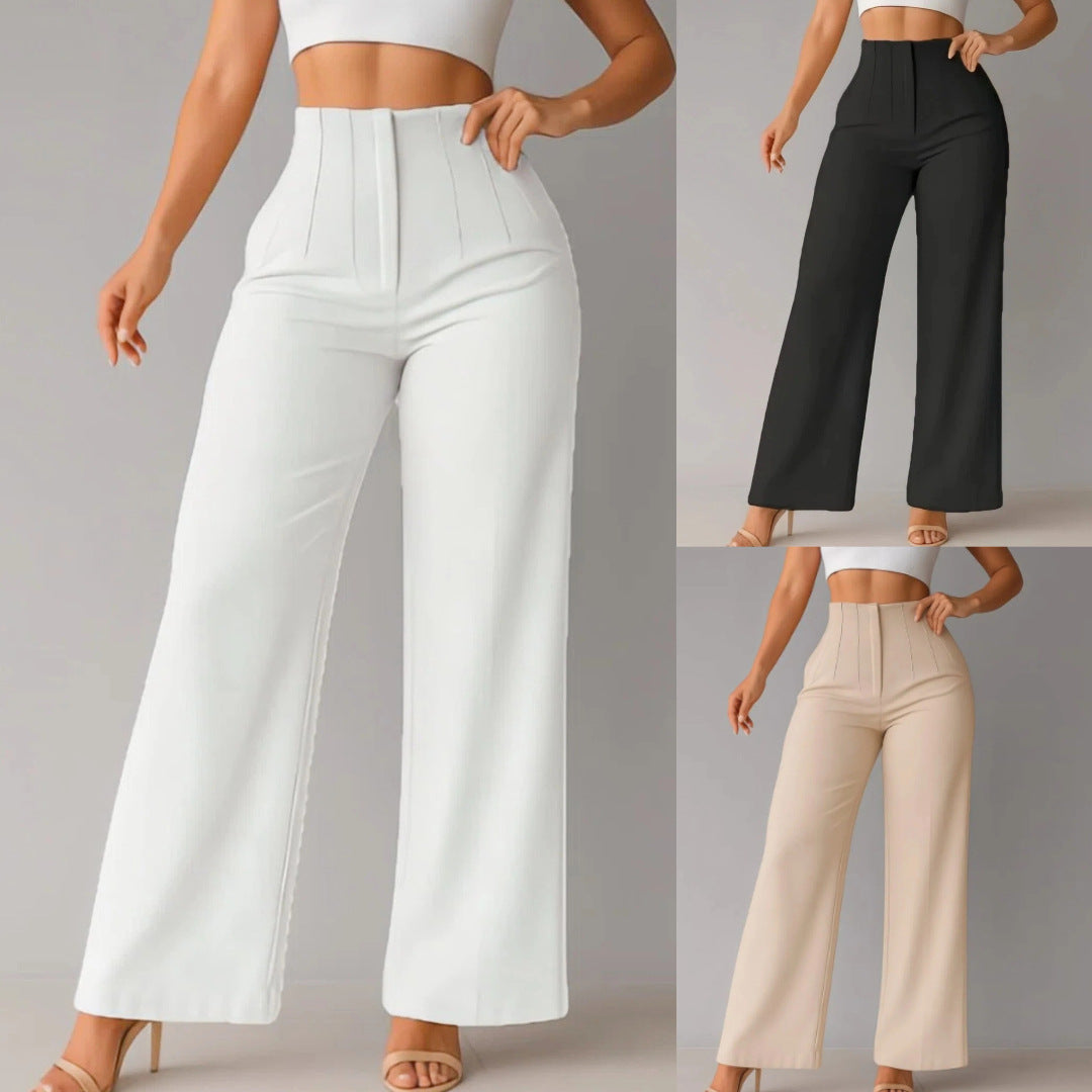 Womens Casual Solid-color Wide-leg Pants