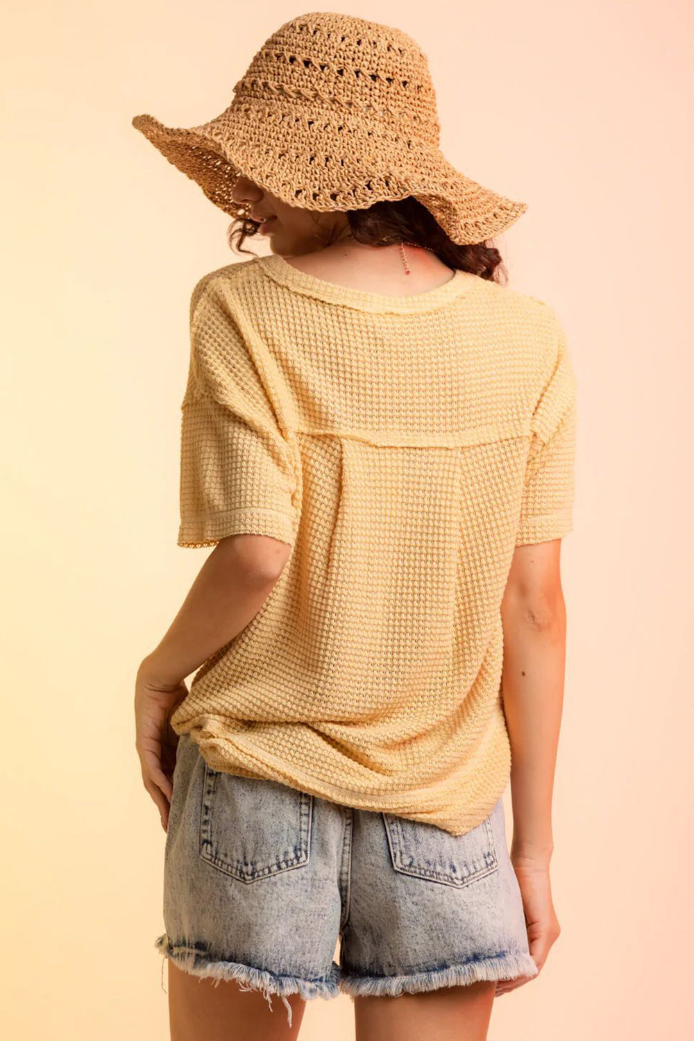 Waffle-Knit Notched Half Sleeve T-Shirt – product image 9