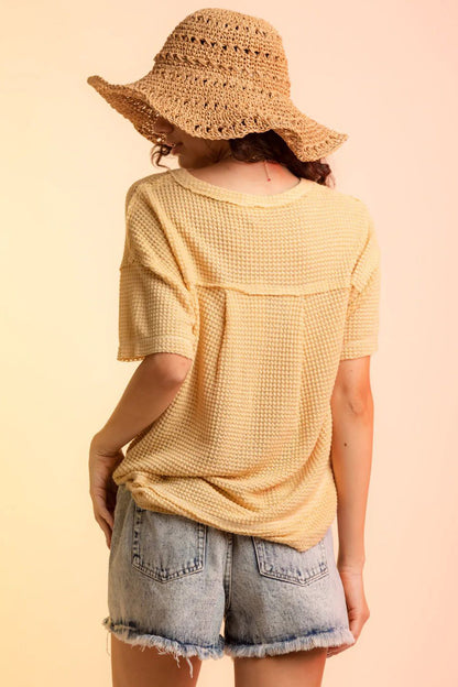 Waffle-Knit Notched Half Sleeve T-Shirt – product image 9